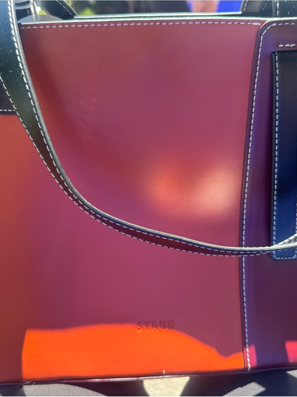 STAUD  Rust and Black Leather Tote - Picture 2 of 4
